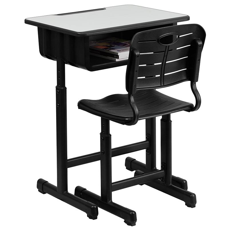 Adjustable Height Student Desk and Chair with Black Pedestal Frame. Picture 7