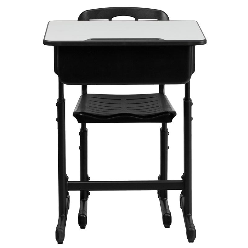 Adjustable Height Student Desk and Chair with Black Pedestal Frame. Picture 4