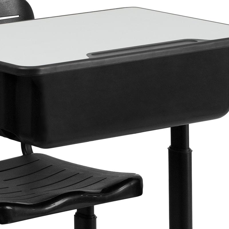 Adjustable Height Student Desk and Chair with Black Pedestal Frame. Picture 11