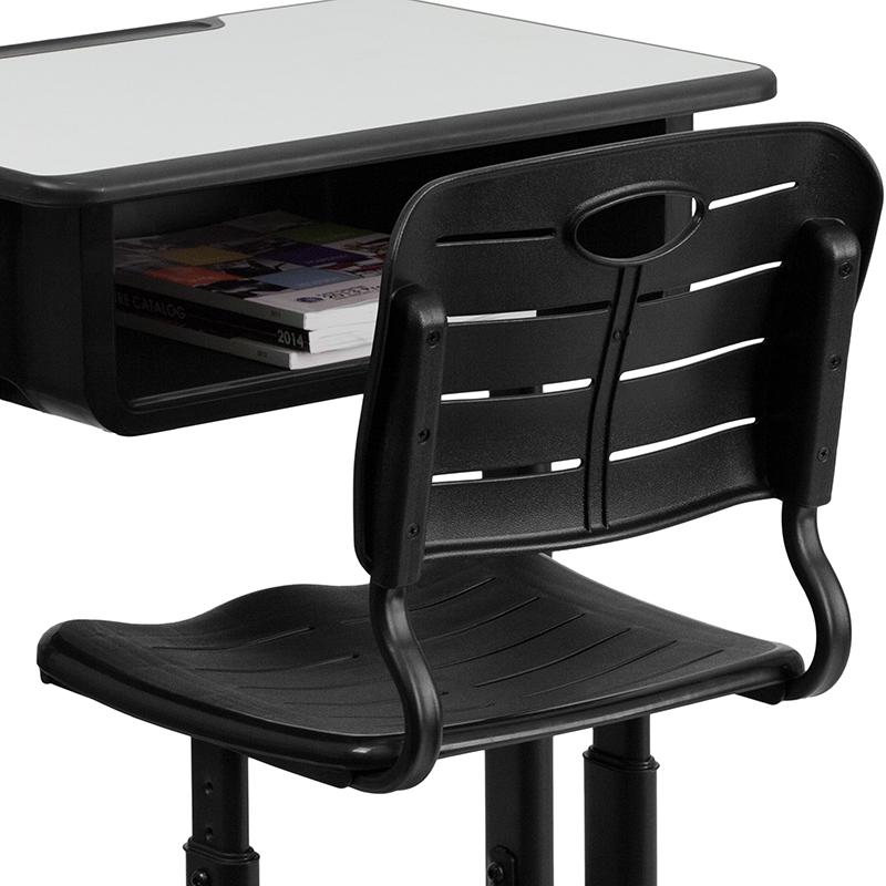 Adjustable Height Student Desk and Chair with Black Pedestal Frame. Picture 7