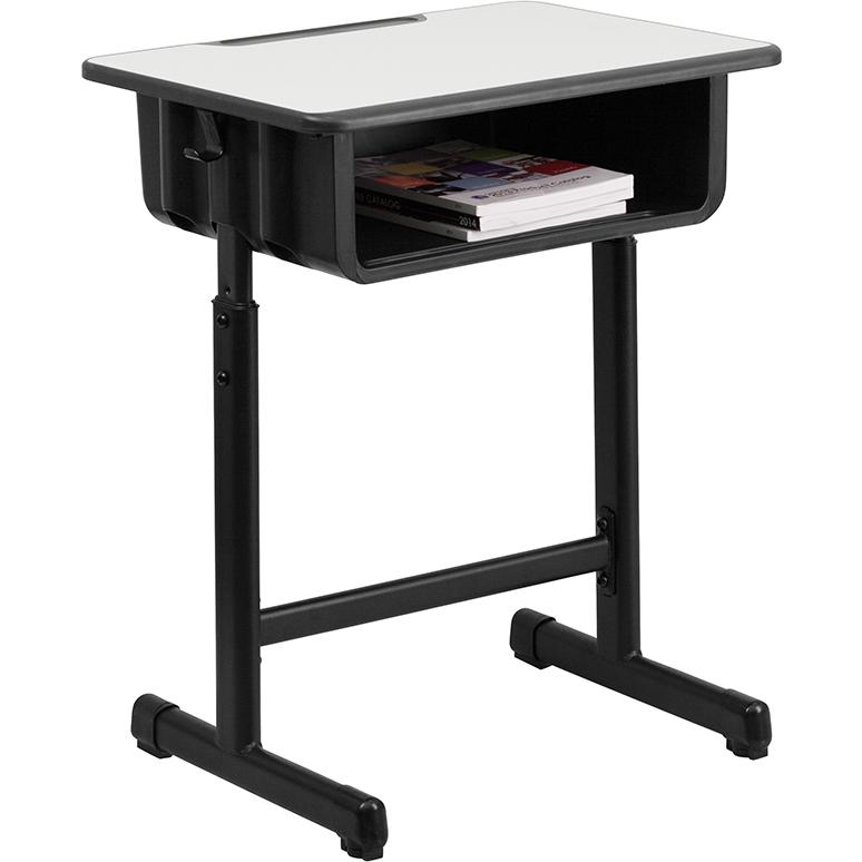 Student Desk with Grey Top and Adjustable Height Black Pedestal Frame. Picture 2