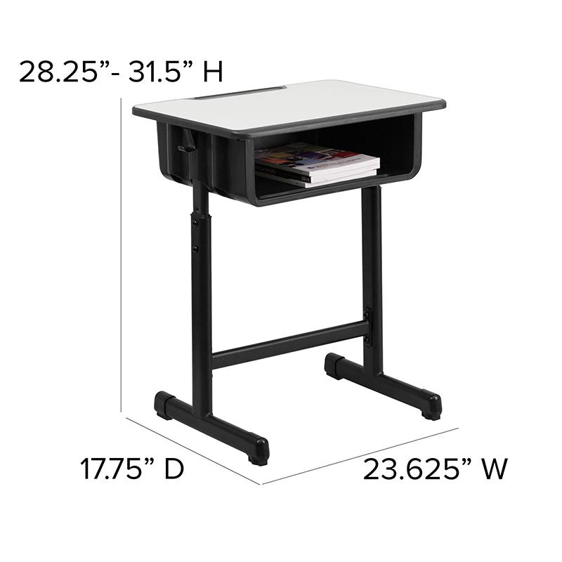 Student Desk with Grey Top and Adjustable Height Black Pedestal Frame. Picture 5