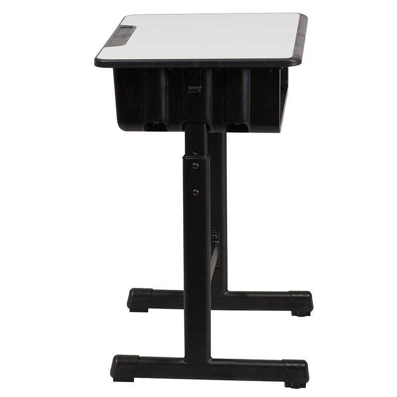 Student Desk with Grey Top and Adjustable Height Black Pedestal Frame. Picture 8