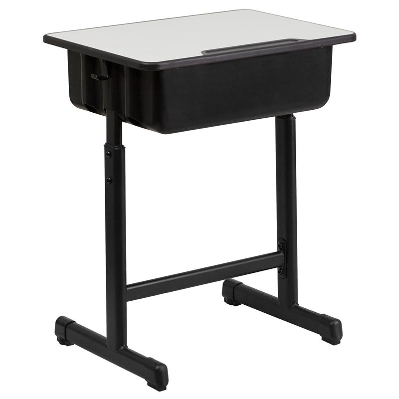 Student Desk with Grey Top and Adjustable Height Black Pedestal Frame. Picture 6