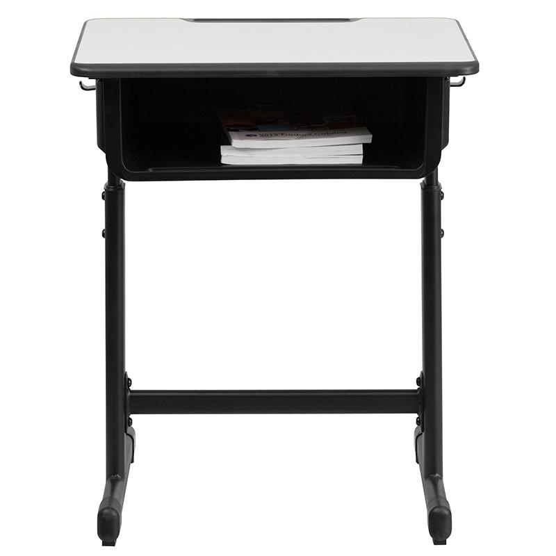 Student Desk with Grey Top and Adjustable Height Black Pedestal Frame. Picture 9