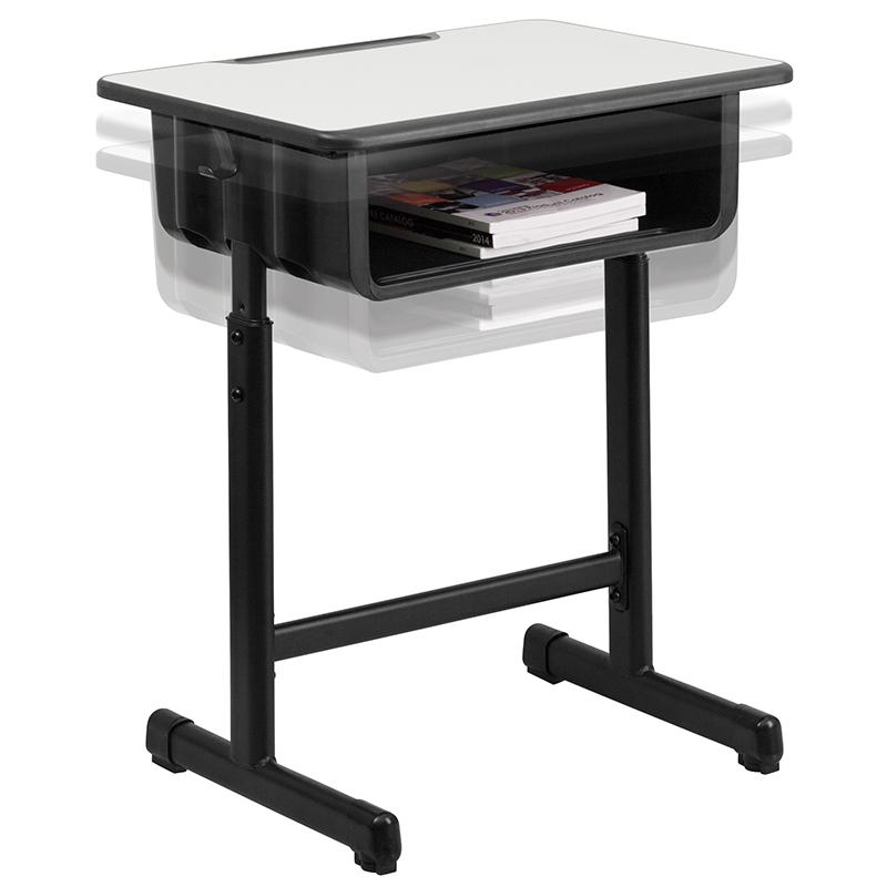 Student Desk with Grey Top and Adjustable Height Black Pedestal Frame. Picture 13