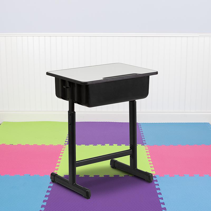 Student Desk with Grey Top and Adjustable Height Black Pedestal Frame. The main picture.