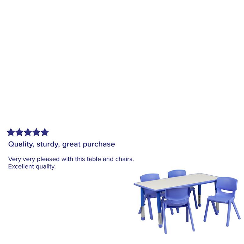 23.625''W x 47.25''L Rectangular Blue Plastic Height Adjustable Activity Table Set with 4 Chairs. Picture 2