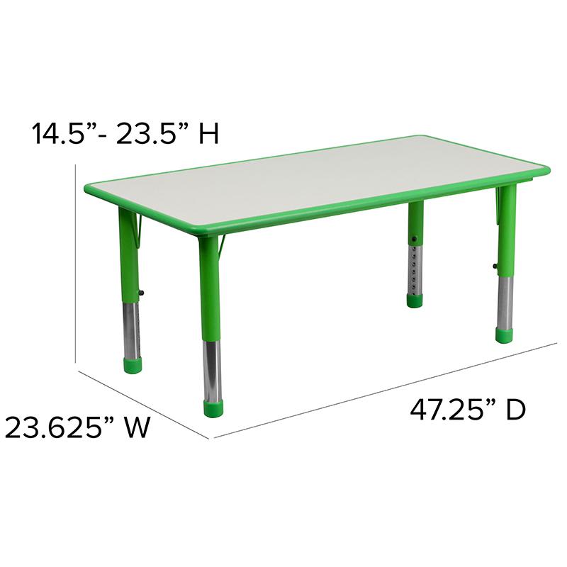 23.625''W x 47.25''L Green Plastic Height Activity Table Set with 4 Chairs. Picture 6