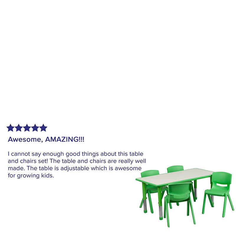 23.625''W x 47.25''L Rectangular Green Plastic Height Adjustable Activity Table Set with 4 Chairs. Picture 2