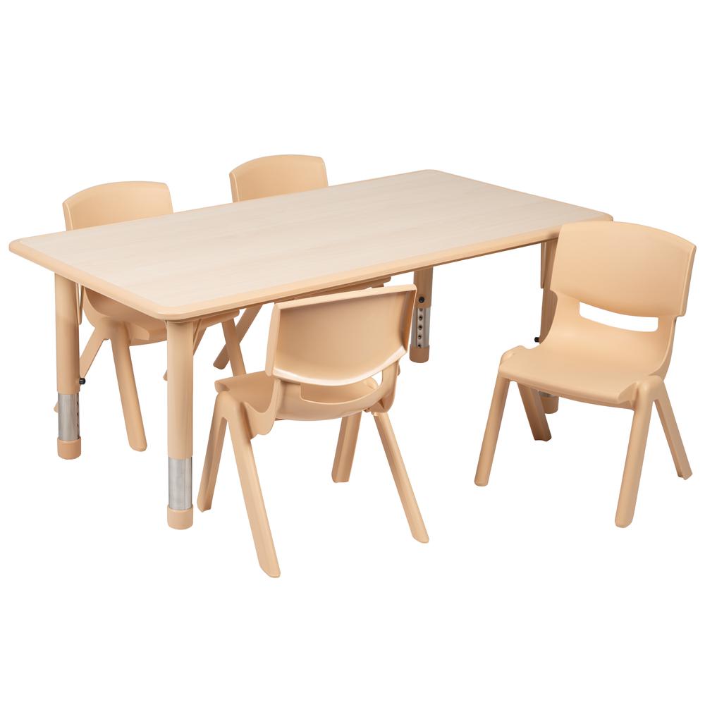 23.625"W x 47.25"L Natural Plastic Height Activity Table Set with 4 Chairs. Picture 1