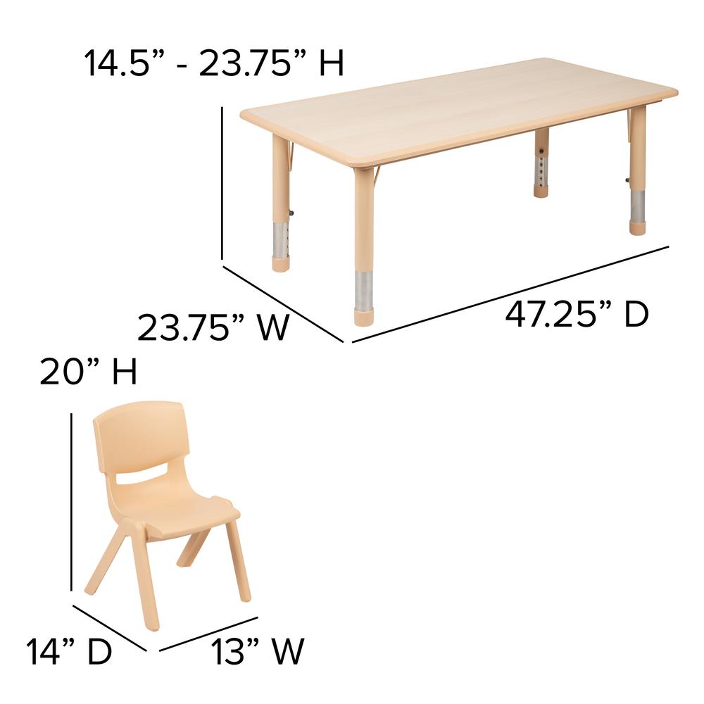 23.625"W x 47.25"L Rectangular Natural Plastic Height Adjustable Activity Table Set with 4 Chairs. Picture 2