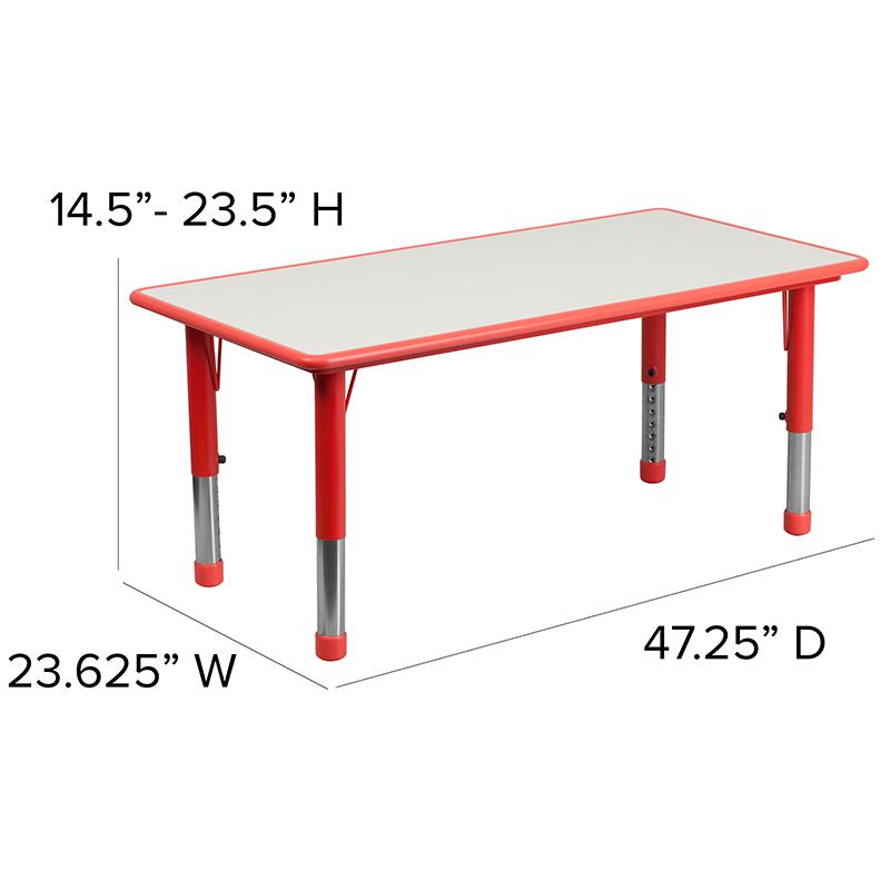 23.625''W x 47.25''L Red Plastic Height Activity Table Set with 4 Chairs. Picture 6
