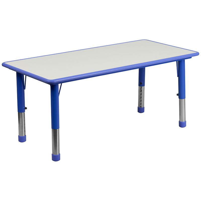 23.625''W x 47.25''L Blue Plastic Height Activity Table Set with 6 Chairs. Picture 8