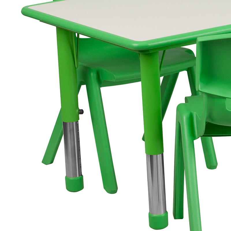 23.625''W x 47.25''L Green Plastic Height Activity Table Set with 6 Chairs. Picture 8