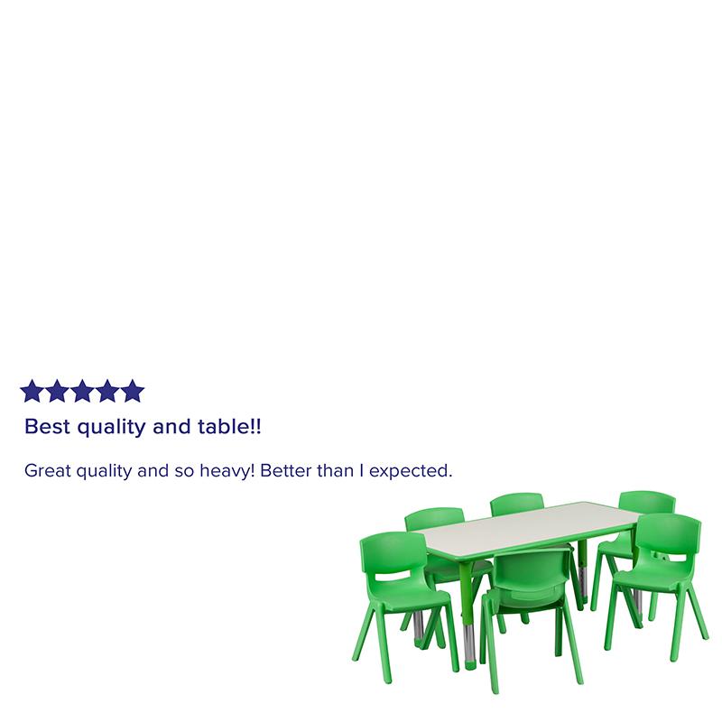 23.625''W x 47.25''L Green Plastic Height Activity Table Set with 6 Chairs. Picture 4