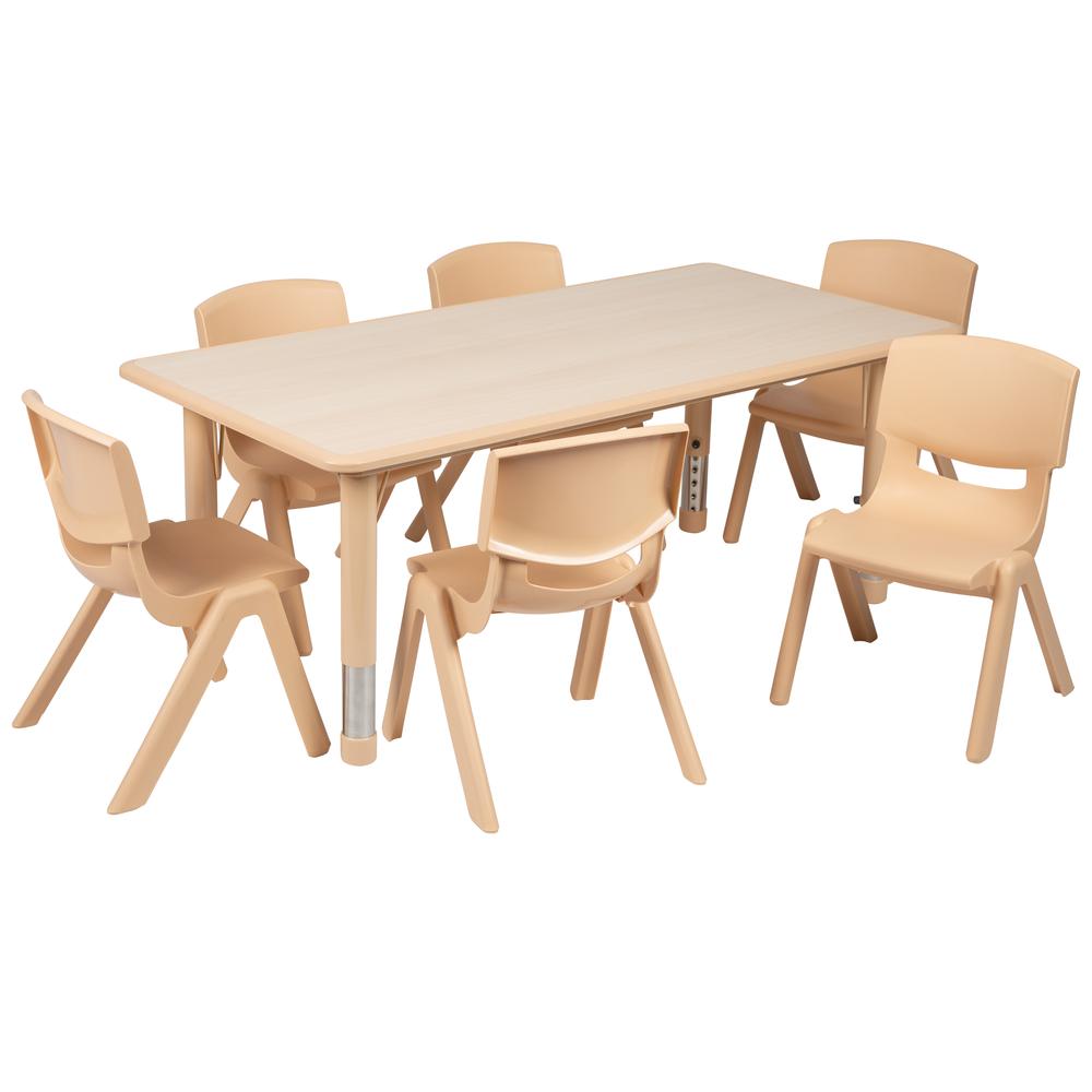23.625"W x 47.25"L Natural Plastic Height Activity Table Set with 6 Chairs. Picture 1