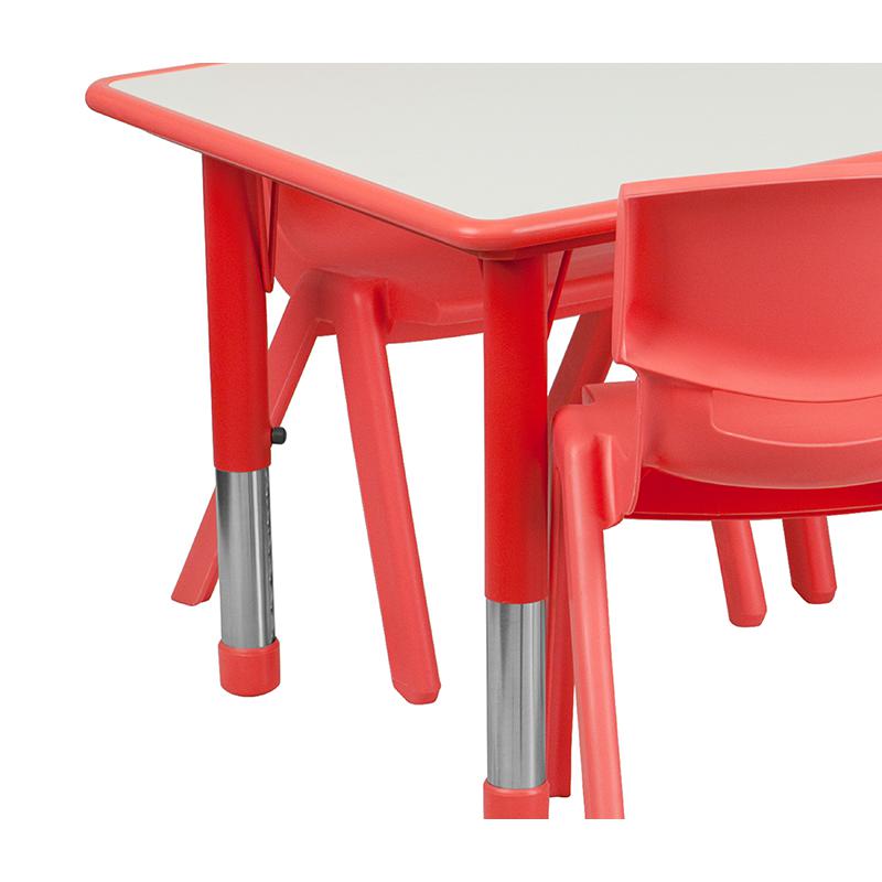23.625''W x 47.25''L Red Plastic Height Activity Table Set with 6 Chairs. Picture 7