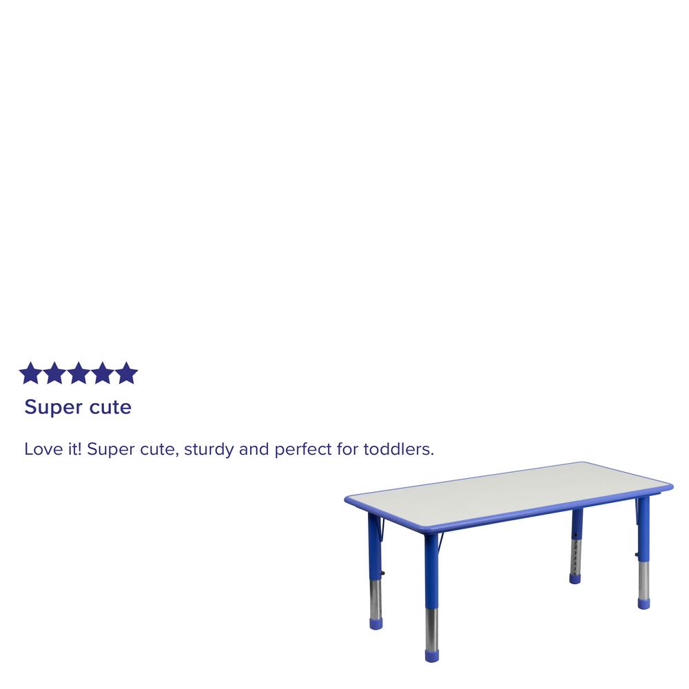 23.625''W x 47.25''L Rectangular Blue Plastic Height Adjustable Activity Table with Grey Top. Picture 4