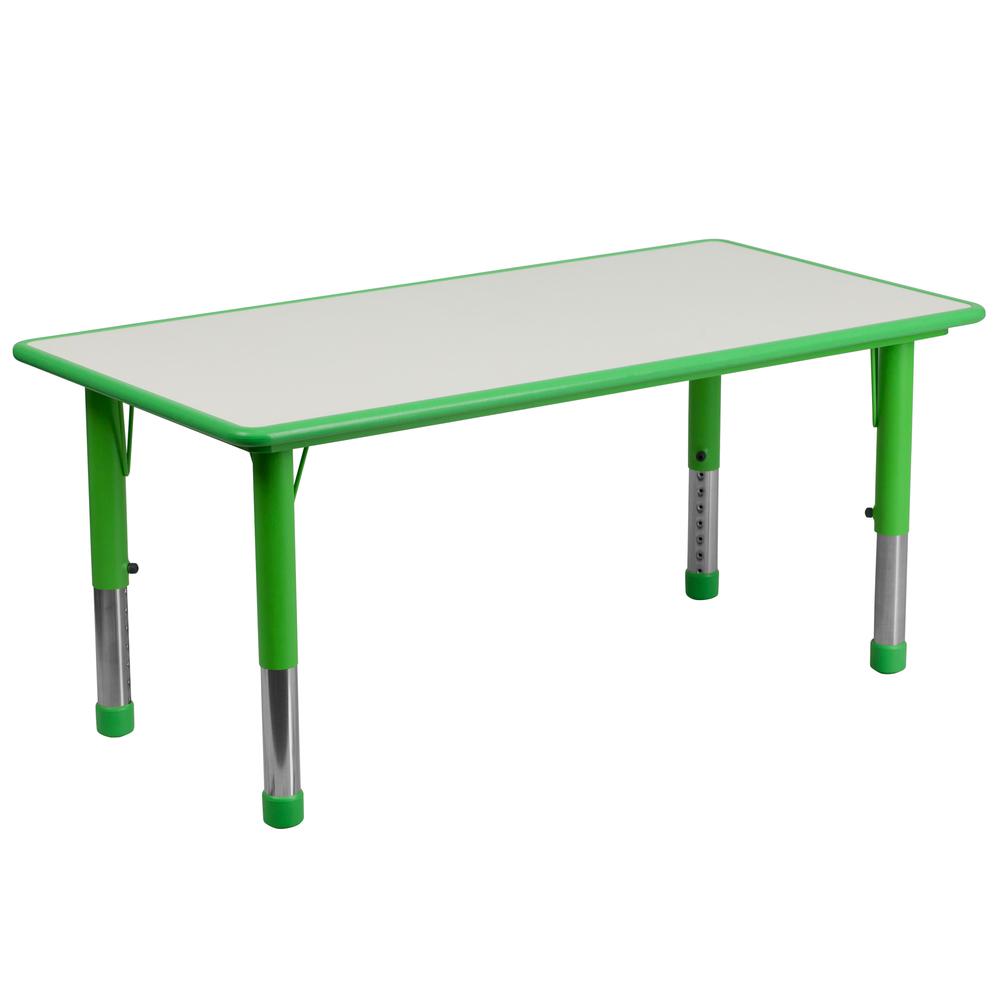 23.625''W x 47.25''L Rectangular Green Plastic Height Adjustable Activity Table with Grey Top. Picture 1