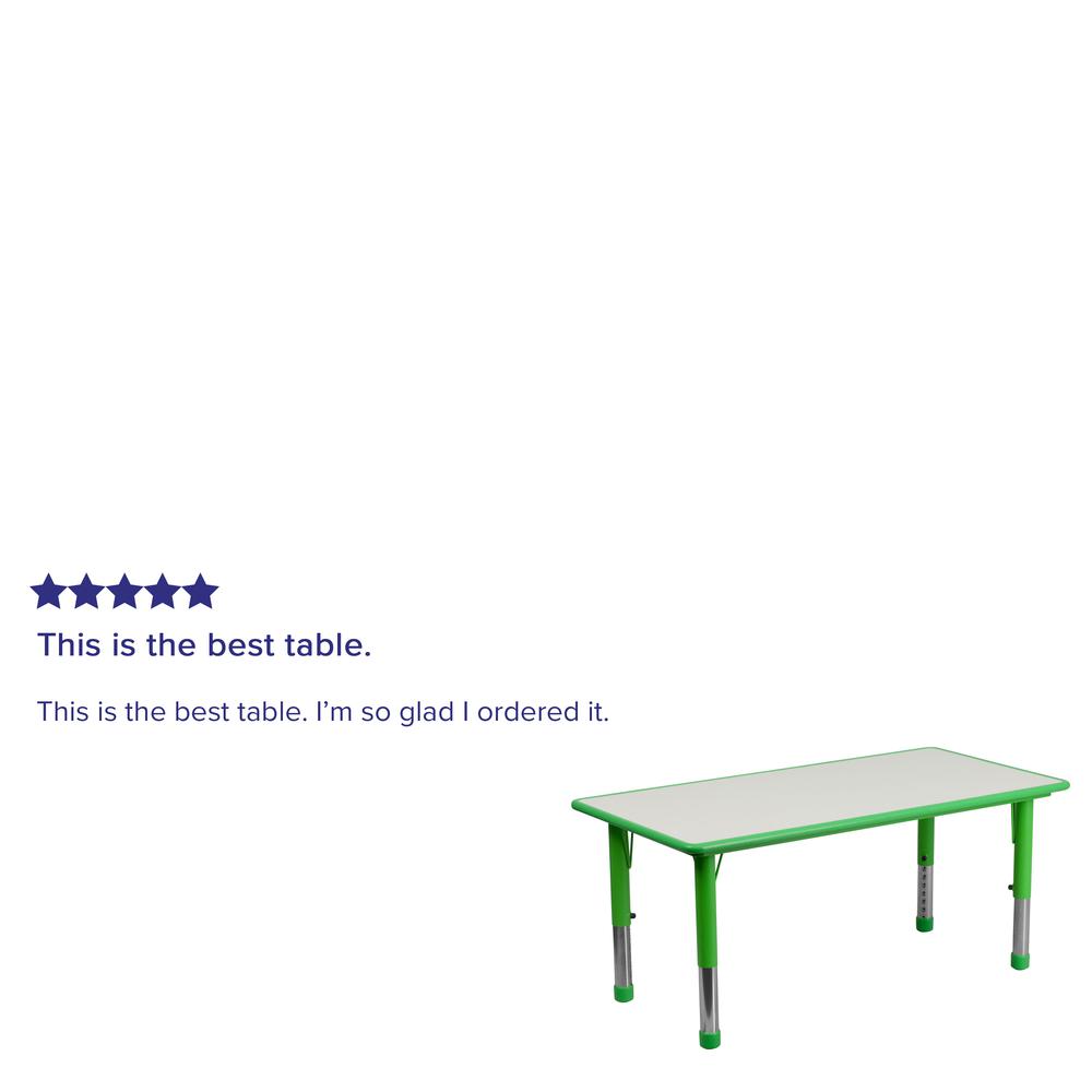 23.625''W x 47.25''L Rectangular Green Plastic Height Adjustable Activity Table with Grey Top. Picture 4