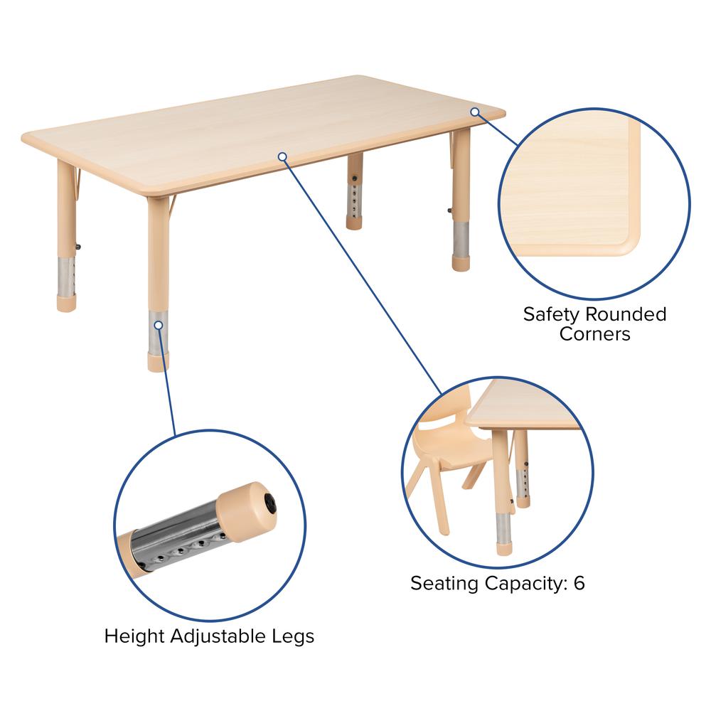 23.625"W x 47.25"L Rectangular Natural Plastic Height Adjustable Activity Table. Picture 6