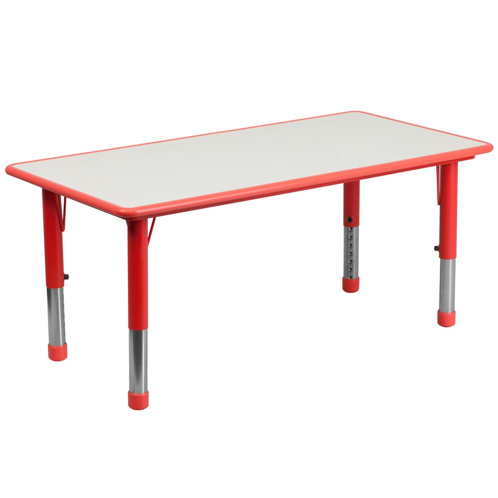 23.625''W x 47.25''L Rectangular Red Plastic Height Adjustable Activity Table with Grey Top. Picture 1