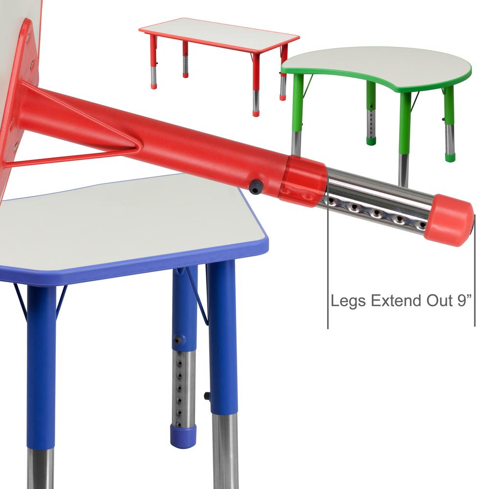 23.625''W x 47.25''L Rectangular Red Plastic Height Adjustable Activity Table with Grey Top. Picture 3