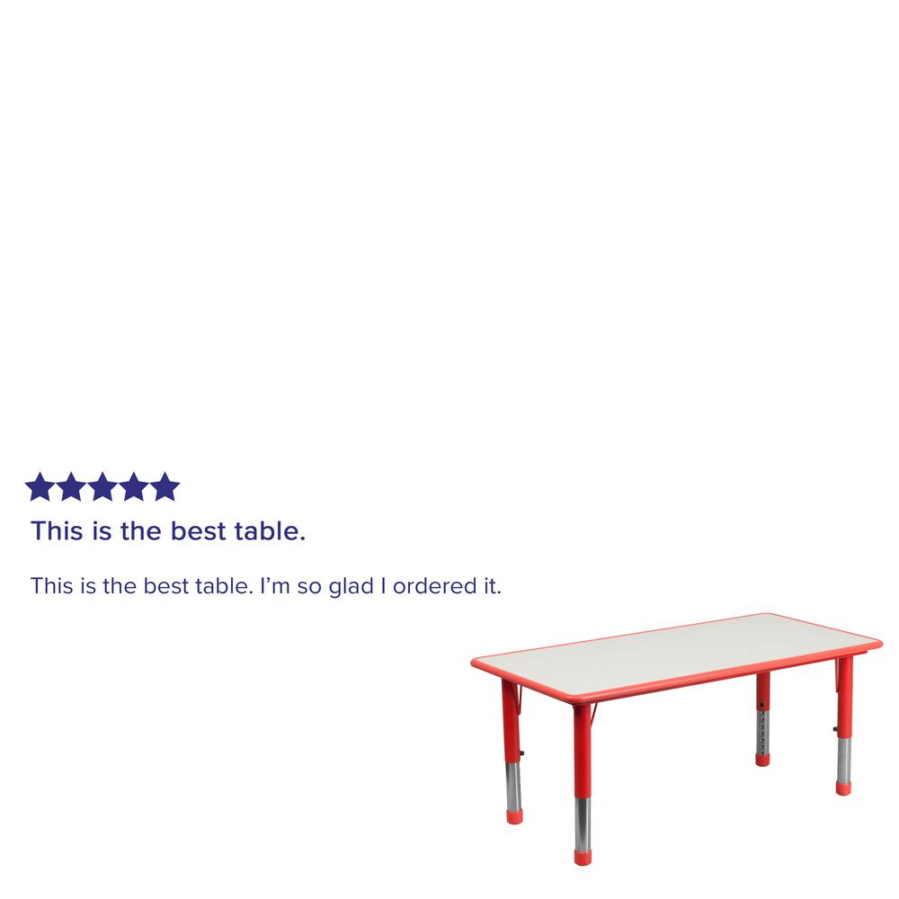 23.625''W x 47.25''L Rectangular Red Plastic Height Adjustable Activity Table with Grey Top. Picture 4