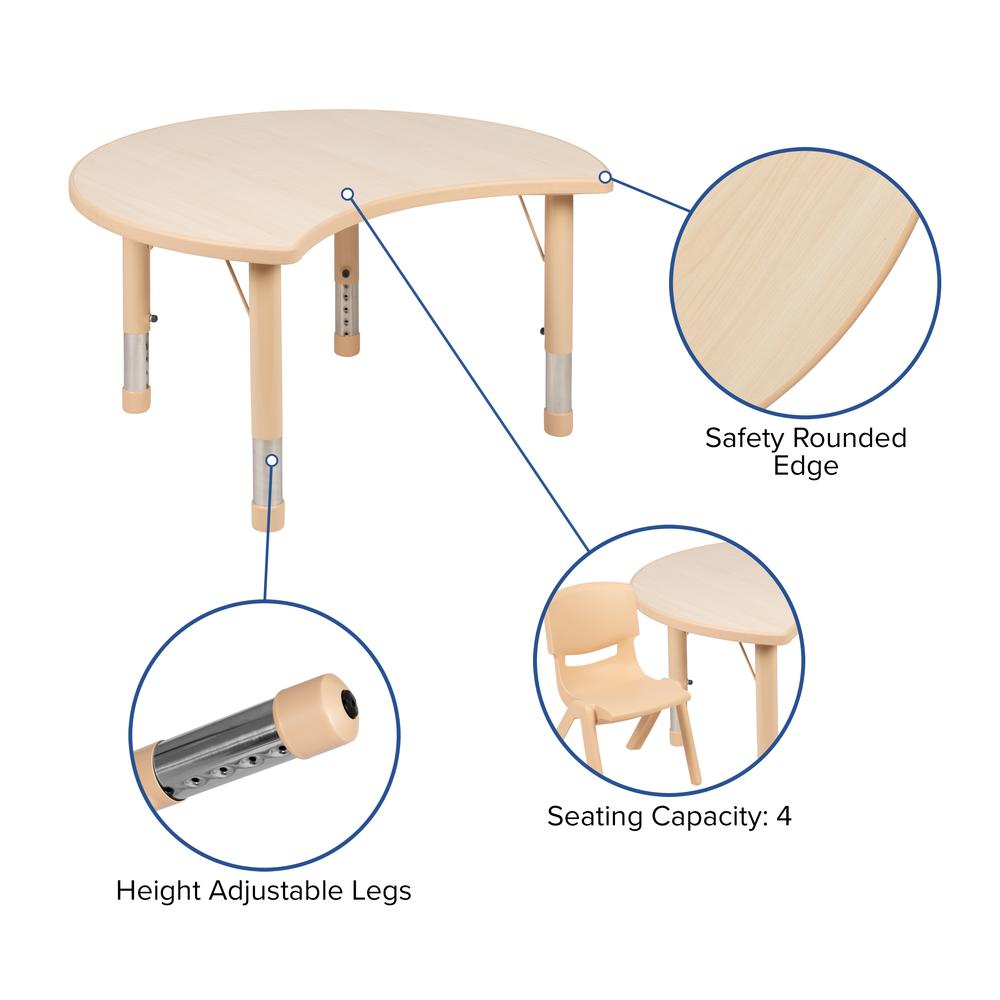 25.125"W x 35.5"L Crescent Natural Plastic Height Adjustable Activity Table. Picture 6