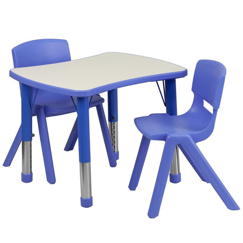 21.875''W x 26.625''L Rectangular Blue Plastic Height Adjustable Activity Table Set with 2 Chairs. The main picture.