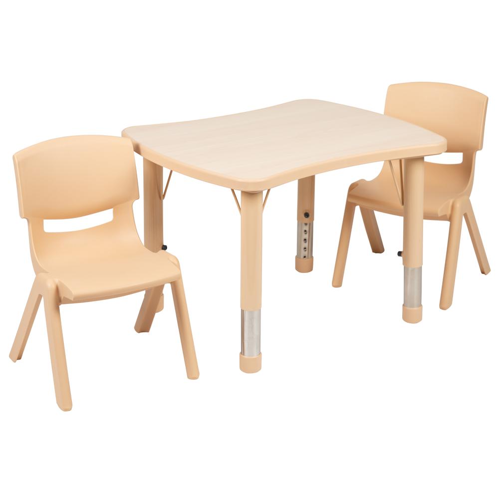 21.875"W x 26.625"L Natural Plastic Height Activity Table Set with 2 Chairs. Picture 1