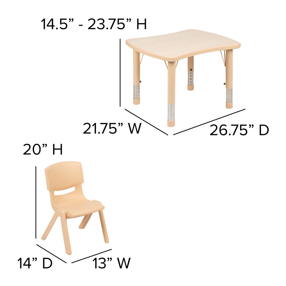 21.875"W x 26.625"L Natural Plastic Height Activity Table Set with 2 Chairs. Picture 2