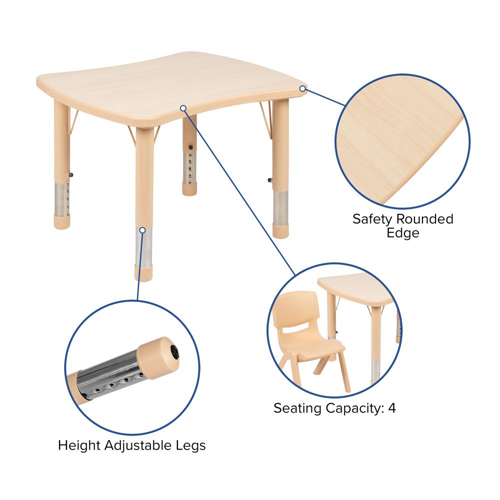 21.875"W x 26.625"L Rectangular Natural Plastic Height Adjustable Activity Table Set with 2 Chairs. Picture 7
