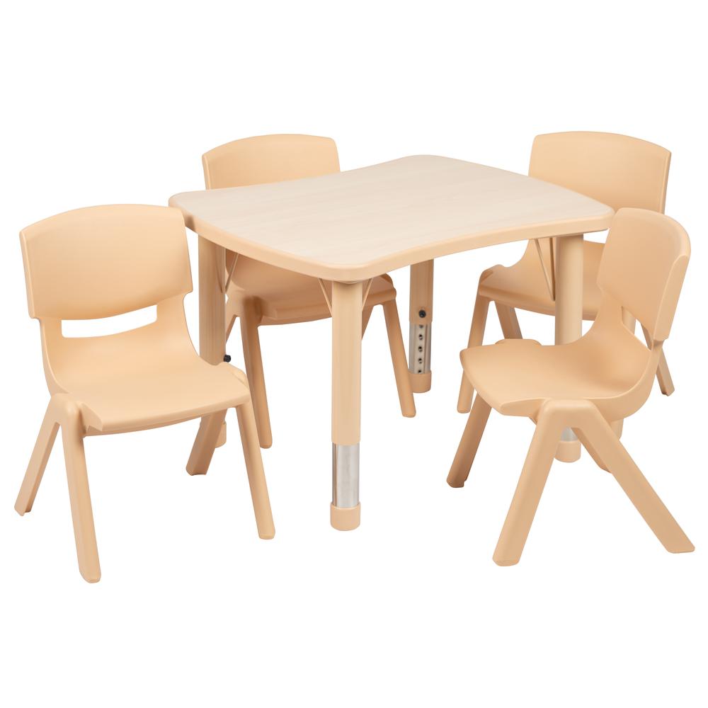 21.875"W x 26.625"L Rectangular Natural Plastic Height Adjustable Activity Table Set with 4 Chairs. Picture 1