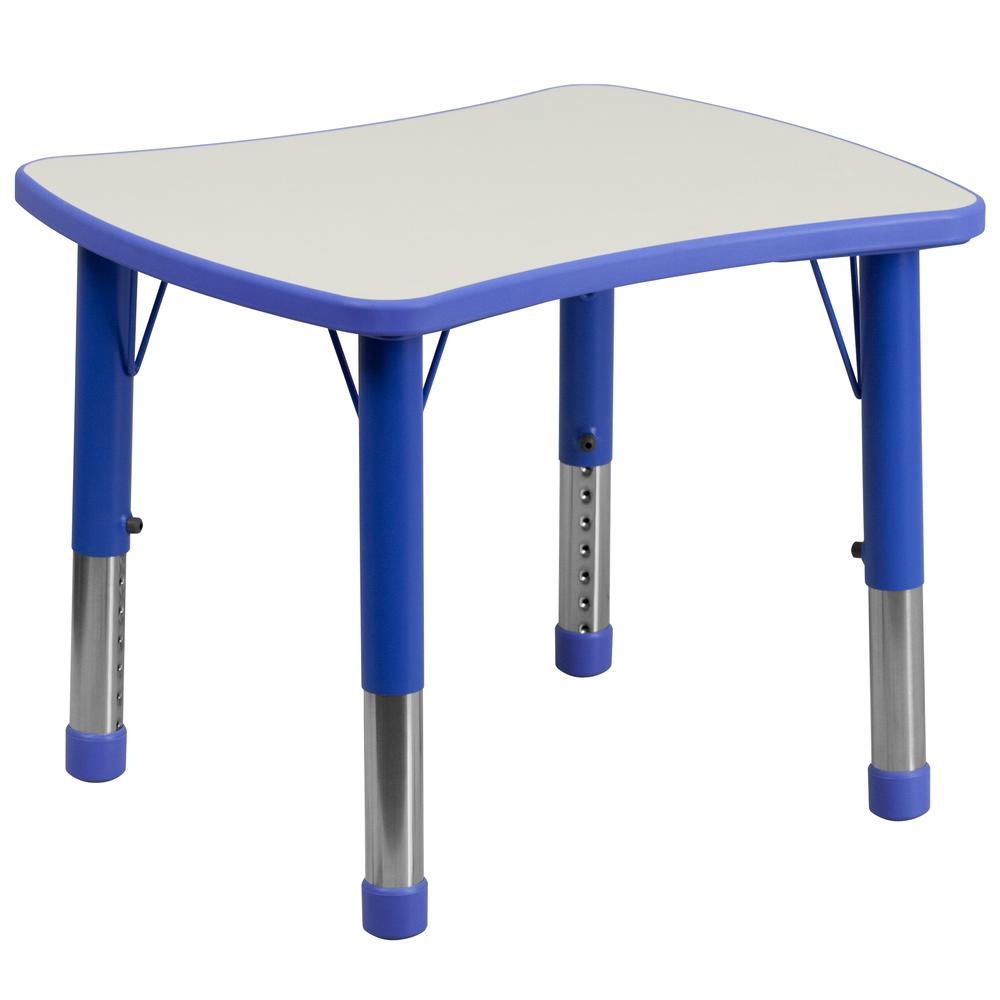 21.875''W x 26.625''L Rectangular Blue Plastic Height Adjustable Activity Table with Grey Top. Picture 1