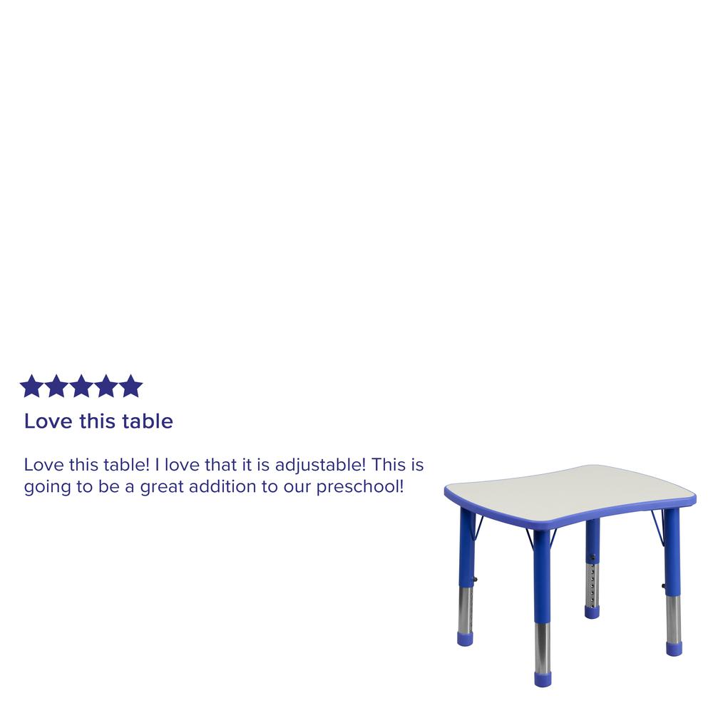 21.875''W x 26.625''L Rectangular Blue Plastic Height Adjustable Activity Table with Grey Top. Picture 4