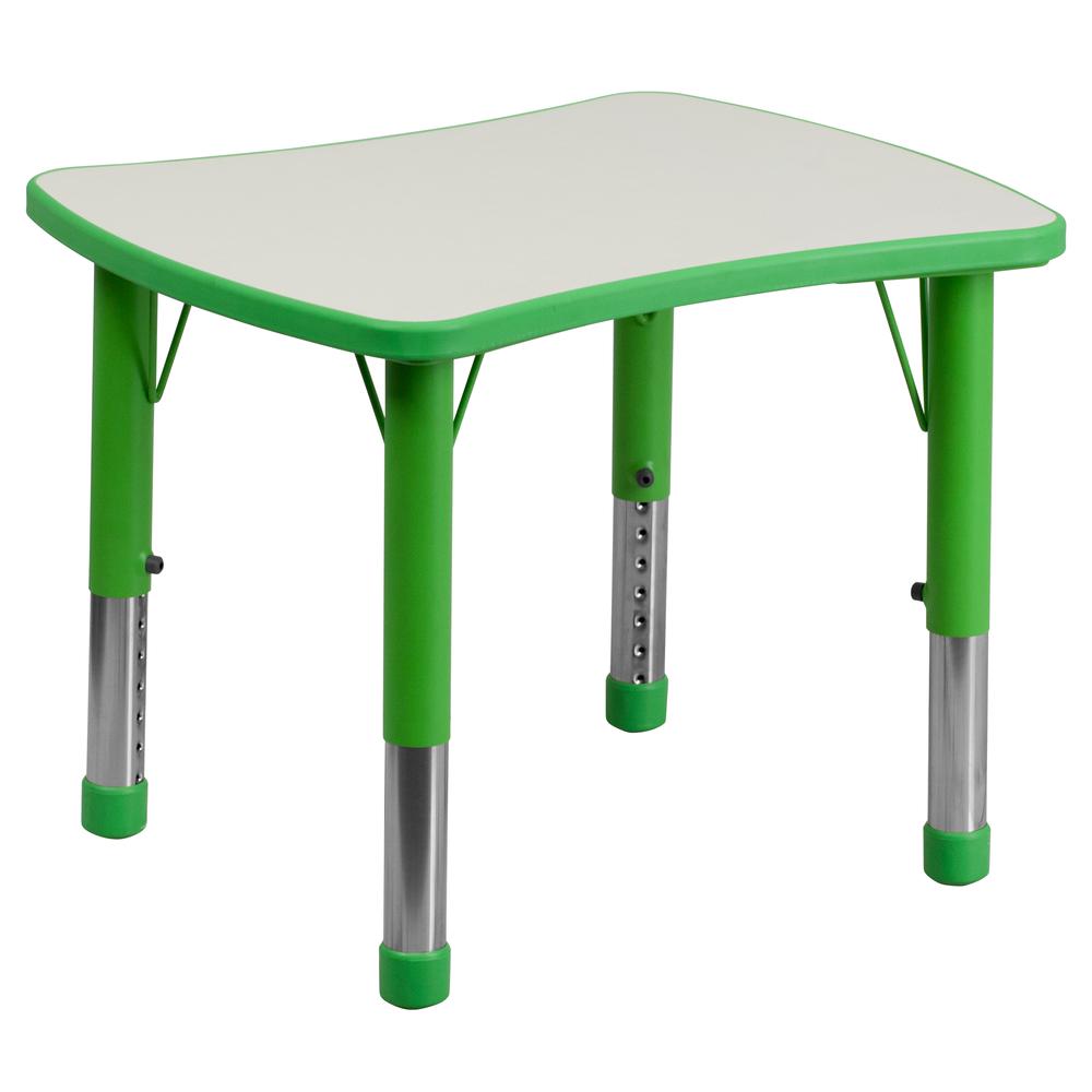 21.875''W x 26.625''L Rectangular Green Plastic Height Adjustable Activity Table with Grey Top. Picture 1