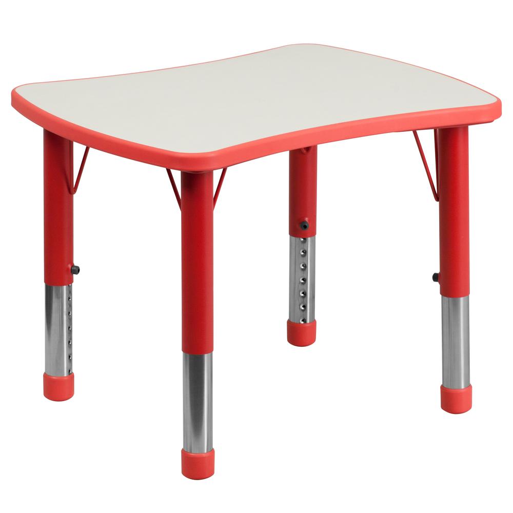 21.875''W x 26.625''L Rectangular Red Plastic Height Adjustable Activity Table with Grey Top. Picture 1