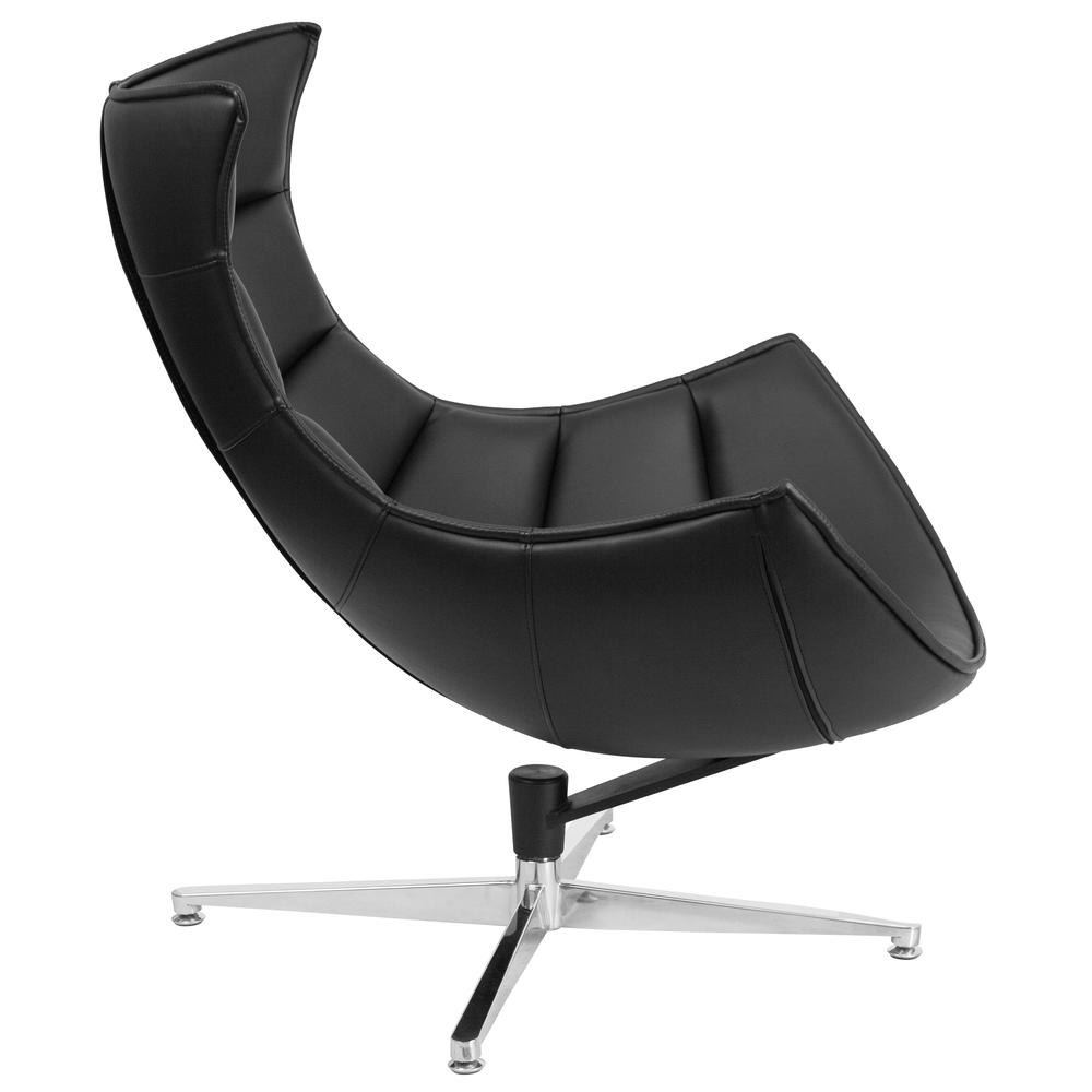 Black LeatherSoft Swivel Cocoon Chair. Picture 3