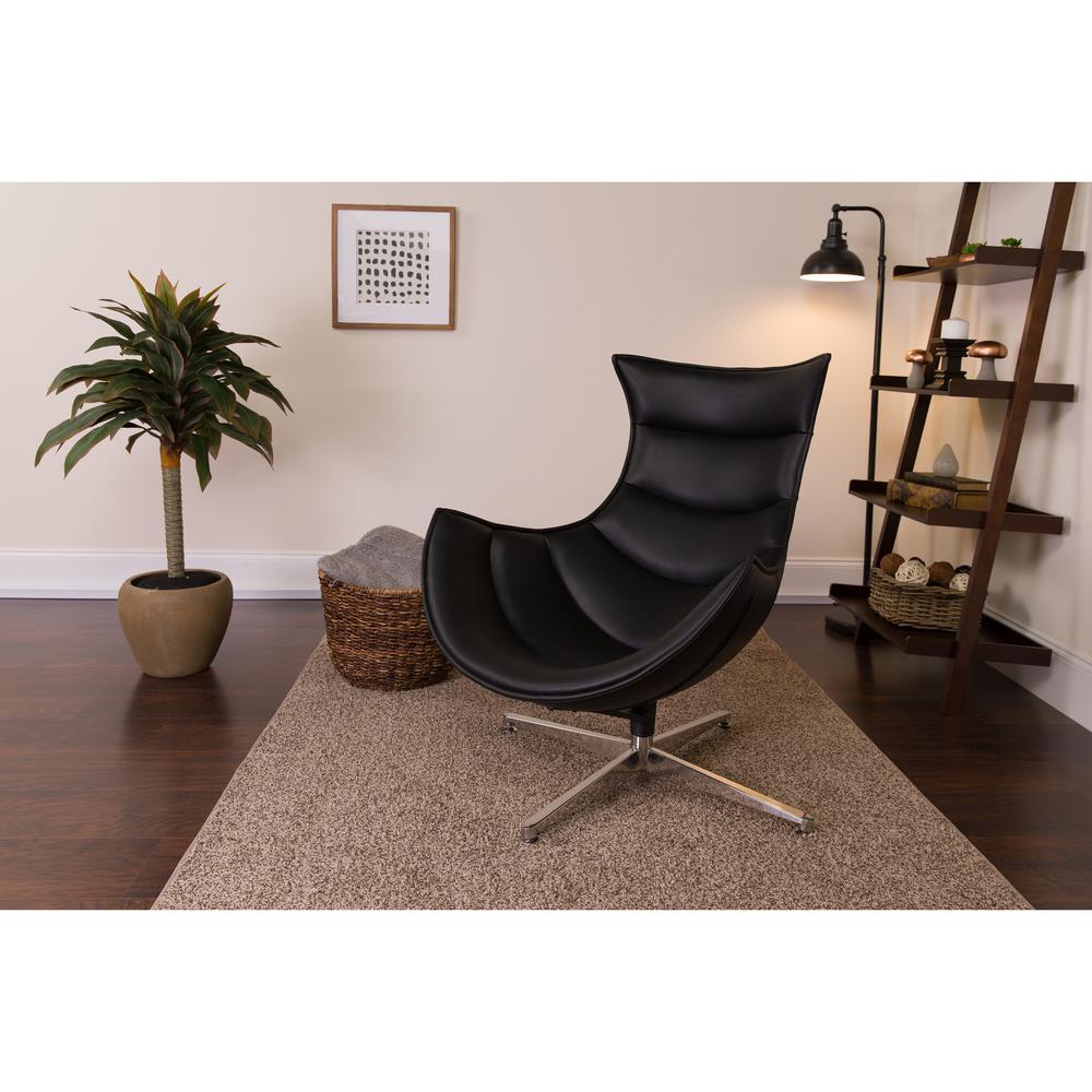 Black LeatherSoft Swivel Cocoon Chair. Picture 2