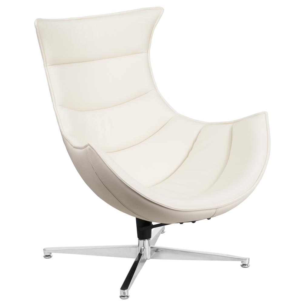Creamy White LeatherSoft Swivel Cocoon Chair. Picture 1