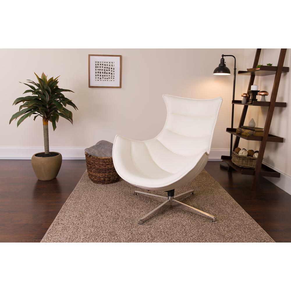 Creamy White LeatherSoft Swivel Cocoon Chair. Picture 2
