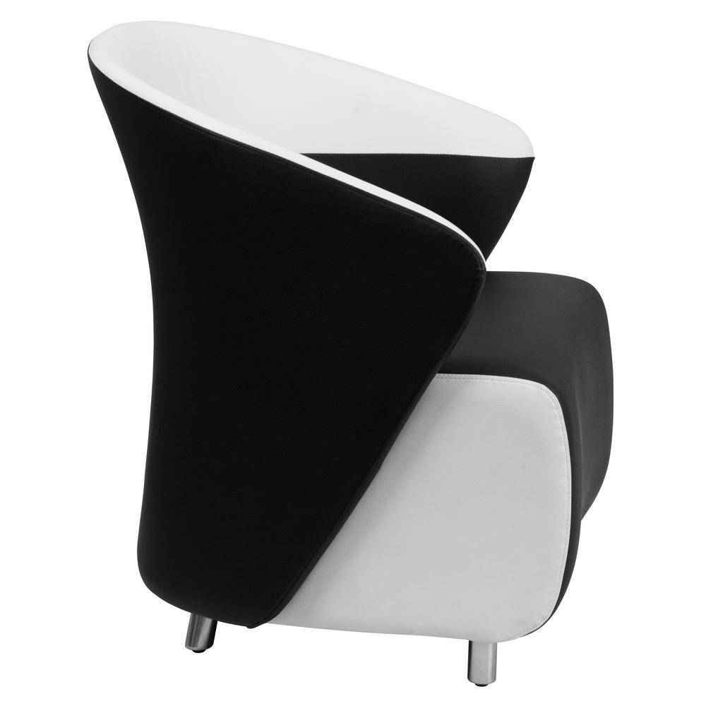 Black LeatherSoft Curved Barrel Back Lounge Chair with Melrose White Detailing. Picture 2