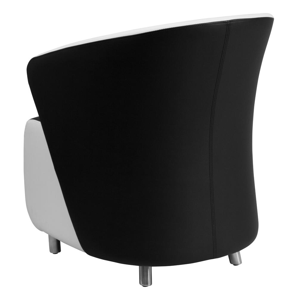 Black LeatherSoft Curved Barrel Back Lounge Chair with Melrose White Detailing. Picture 3