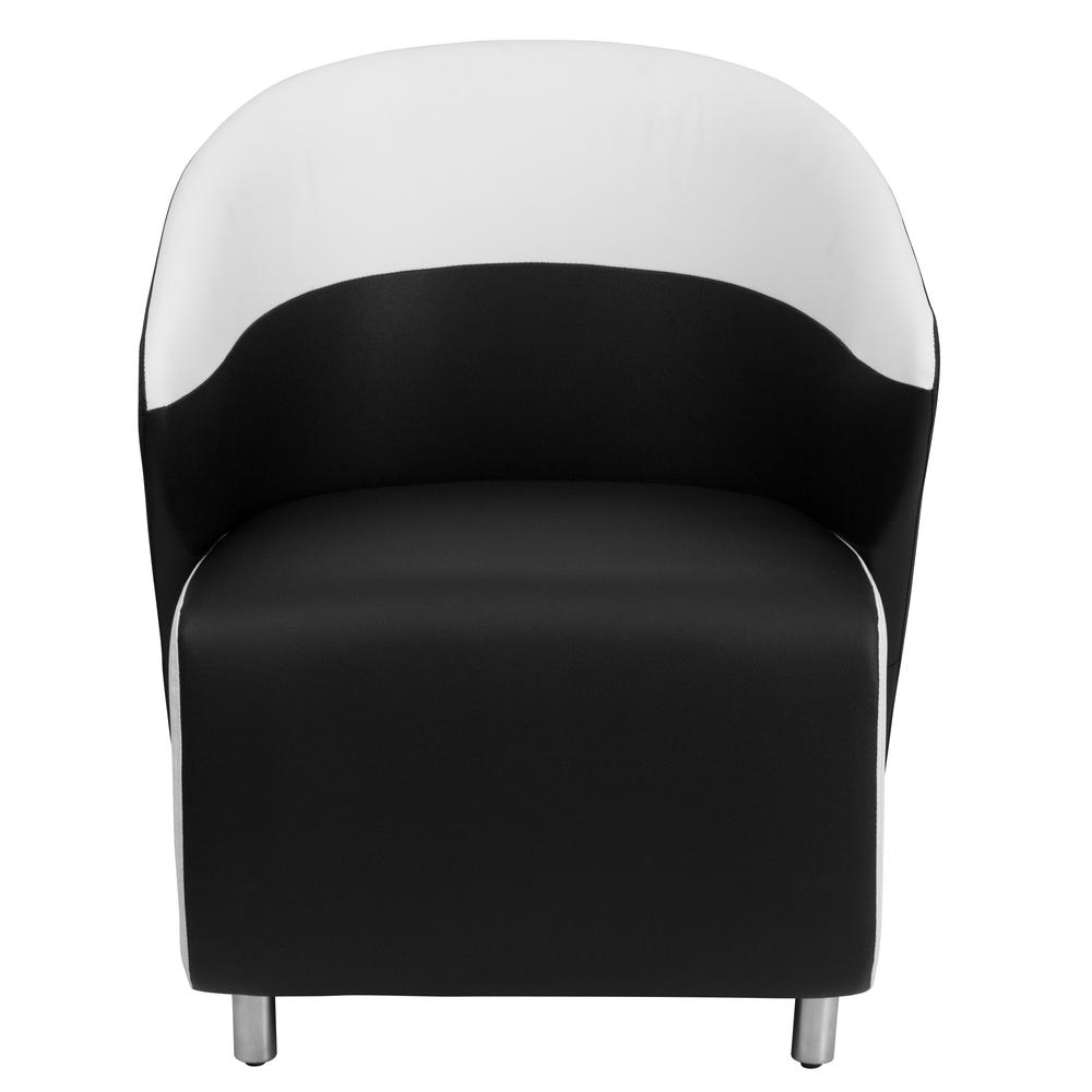 Black LeatherSoft Curved Barrel Back Lounge Chair with Melrose White Detailing. Picture 4