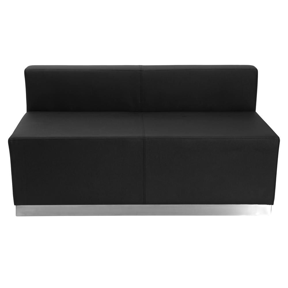 HERCULES Alon Series Black LeatherSoft Loveseat with Brushed Stainless Steel Base. Picture 1