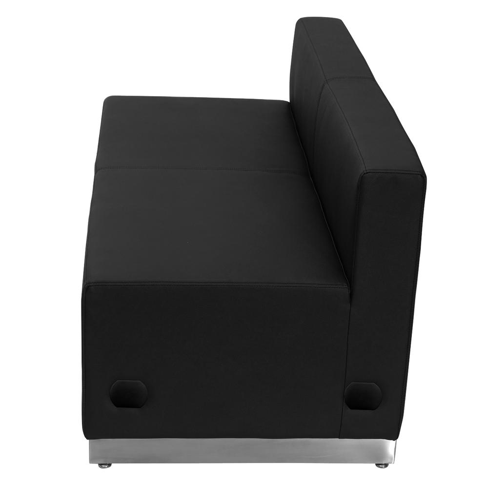 Black LeatherSoft Loveseat with Brushed Stainless Steel Base. Picture 2