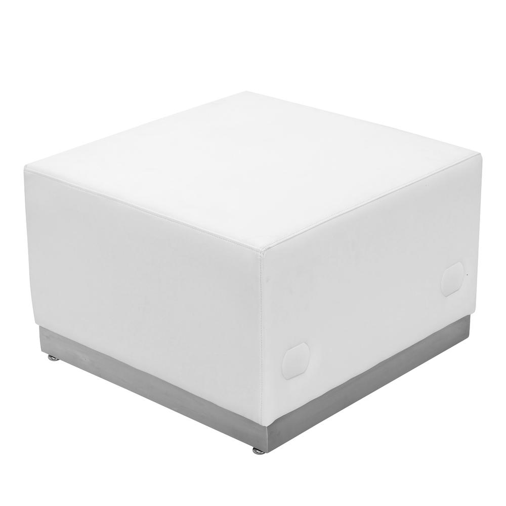 Alon Melrose White LeatherSoft Ottoman with Brushed Stainless Steel Base. Picture 1