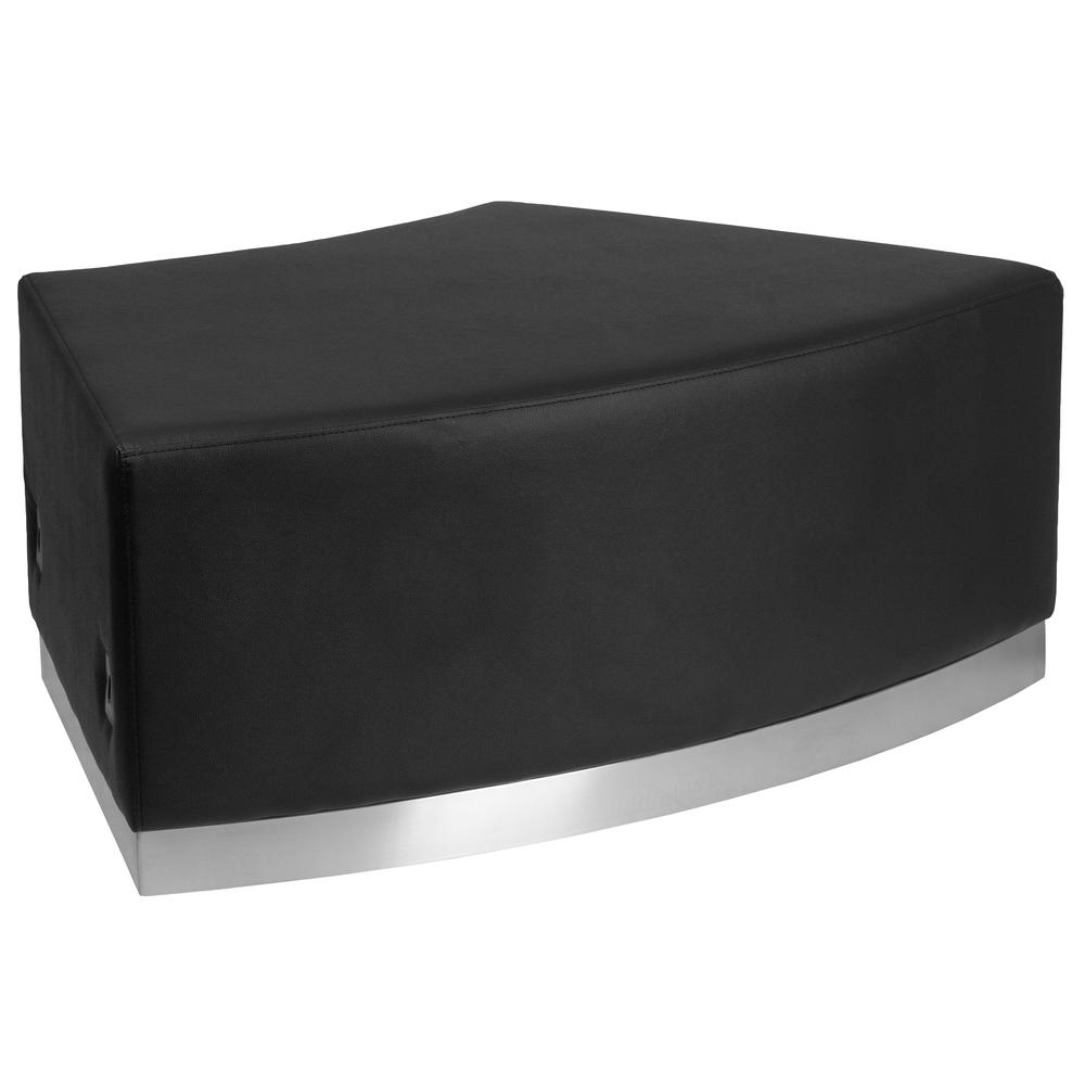 Black LeatherSoft Backless Convex Chair with Brushed Stainless Steel Base. Picture 1